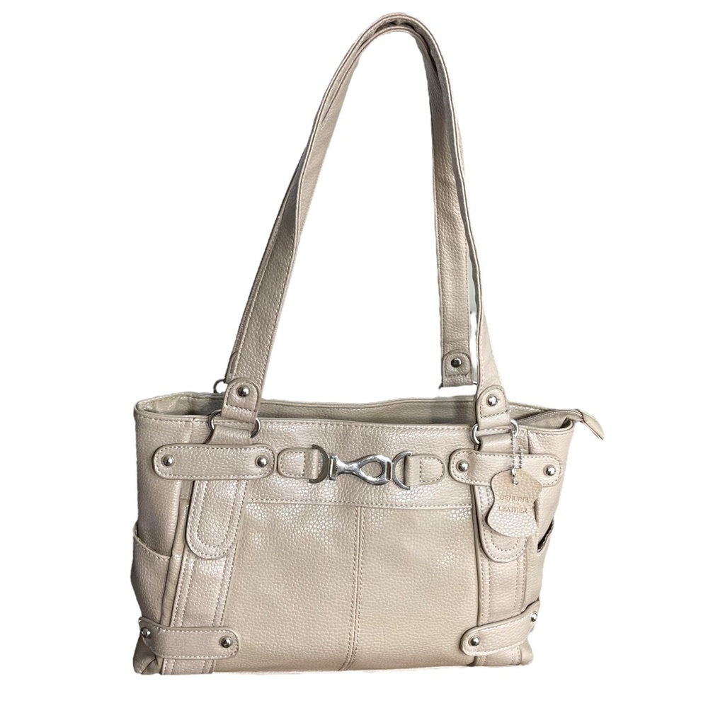 Pebbled Leather Purse Cream Beige Shoulder Bag Neutral Minimalist Genuine